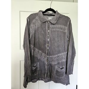 Parsley & Sage Blouse Tunic Boho Lace  Button Details Size Medium Grey Cotton/ra